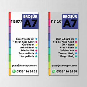 A7 Broşür 9,5x20Cm El ilanı Broşür 115 Gr. Kuşe Çift Yön Renkli